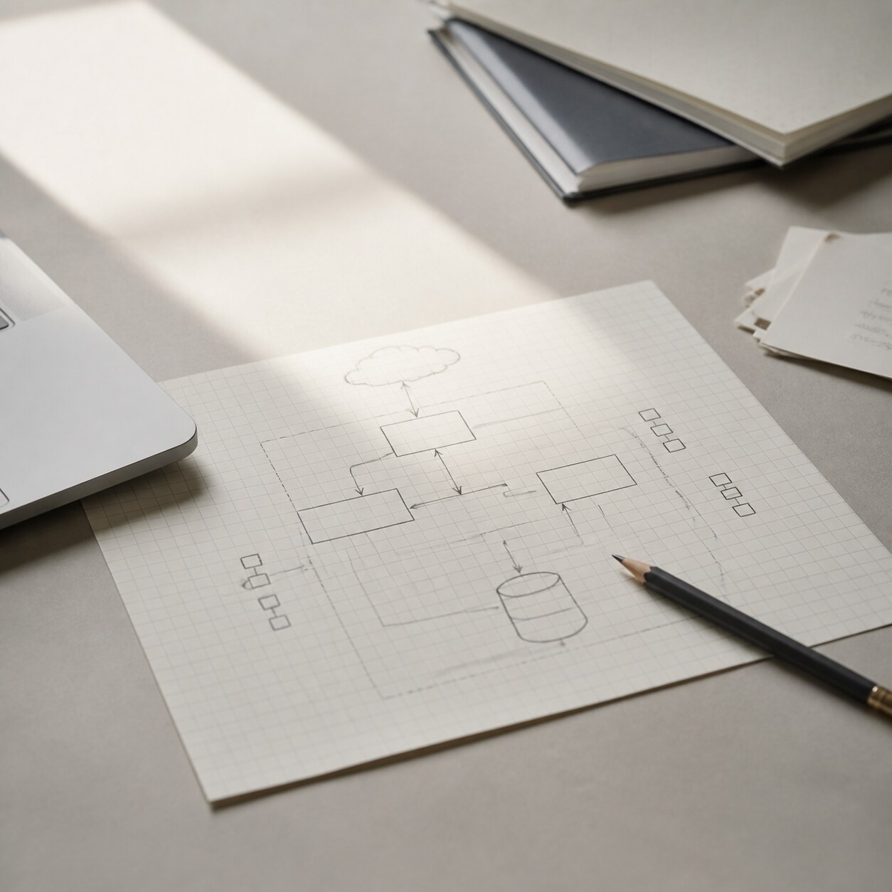 Hand-drawn infrastructure diagram on graph paper